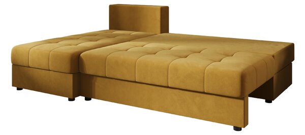 Rozkládací oboustranná sedací souprava do L VENORIA SLIM 200x143 cm, hořčicová + 2 polštářky ZDARMA