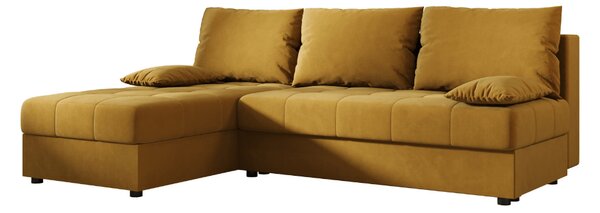 Rozkládací oboustranná sedací souprava do L VENORIA SLIM 200x143 cm, hořčicová + 2 polštářky ZDARMA