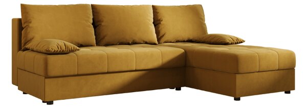 Rozkládací oboustranná sedací souprava do L VENORIA SLIM 200x143 cm, hořčicová + 2 polštářky ZDARMA