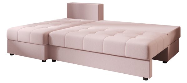 Rozkládací oboustranná sedací souprava do L VENORIA SLIM 200x143 cm, pudrově růžová + 2 polštářky ZDARMA