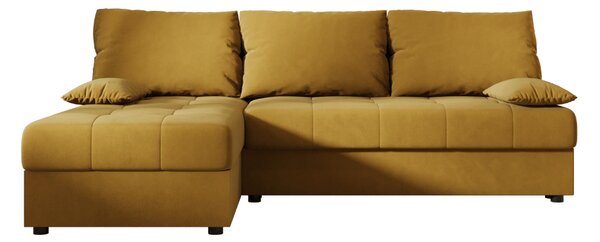 Rozkládací oboustranná sedací souprava do L VENORIA SLIM 200x143 cm, hořčicová + 2 polštářky ZDARMA