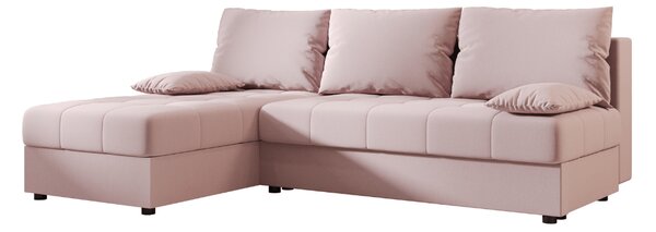 Rozkládací oboustranná sedací souprava do L VENORIA SLIM 200x143 cm, pudrově růžová + 2 polštářky ZDARMA