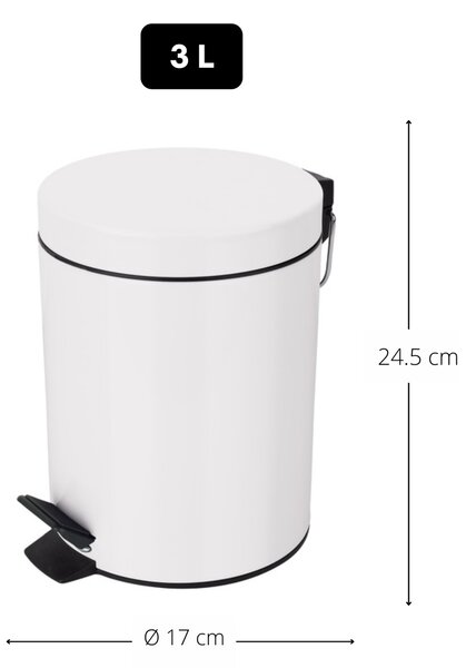 Spirella pedálový odpadkový koš SYDNEY, bílá, ocel, 3 L