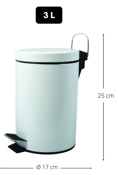 MSV pedálový odpadkový koš UNIS, bílá ocel, 3 L