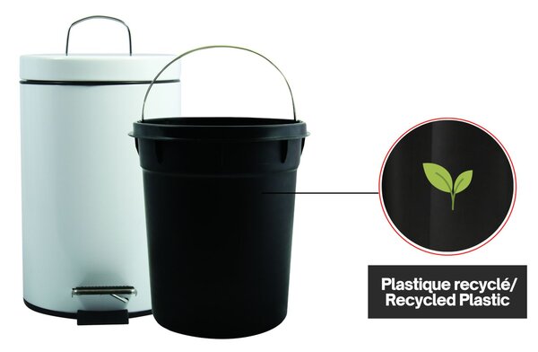 MSV pedálový odpadkový koš UNIS, bílá ocel, 3 L