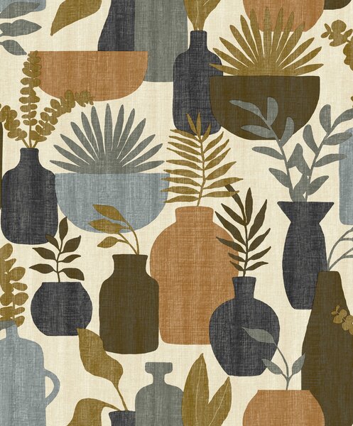 Retro vliesová tapeta na zeď, vázy s rostlinami, BA26041, Brazil, Decoprint