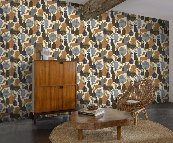 Retro vliesová tapeta na zeď, vázy s rostlinami, BA26040, Brazil, Decoprint