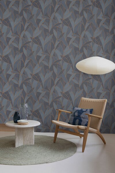 Šedo-hnědá vliesová tapeta s listy, AL26234, Allure, Decoprint