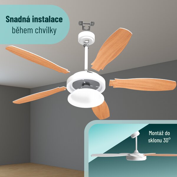 Noaton 12132WWB Maia, bílá a javor, stropní ventilátor se světlem