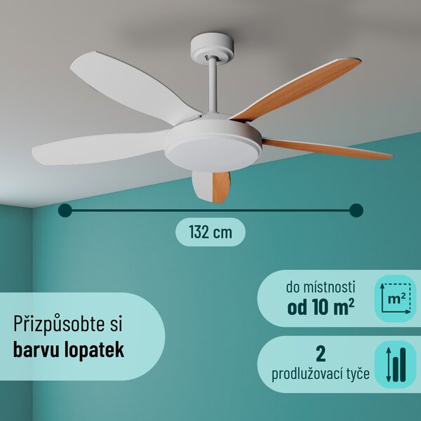 Noaton 12132WWB Maia, bílá a javor, stropní ventilátor se světlem
