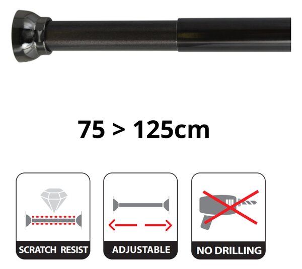 Spirella tyč na sprchový závěs KRETA, bez vrtání, titanově černá, hliník, 75 - 125 cm