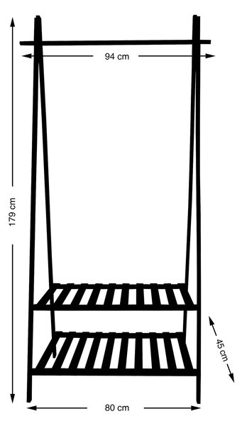 MSV dřevěný stojan s policí MIA, černý, bambus, MDF, 159 cm
