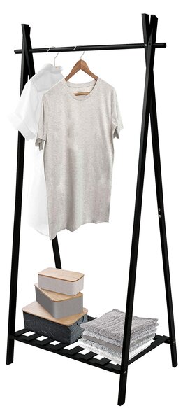 MSV dřevěný stojan s policí MIA, černý, bambus, MDF, 159 cm