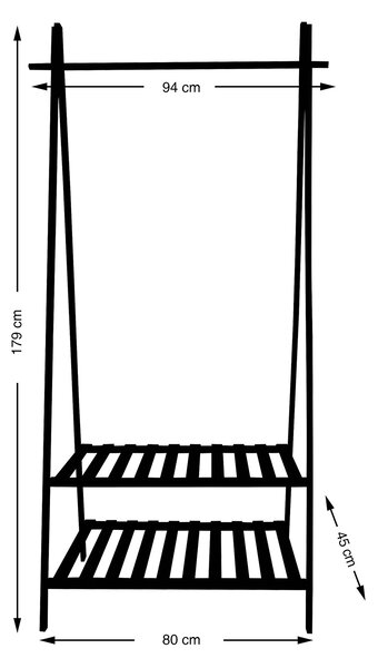MSV dřevěný stojan se 2 policemi MIA, černý, bambus, MDF, 179 cm