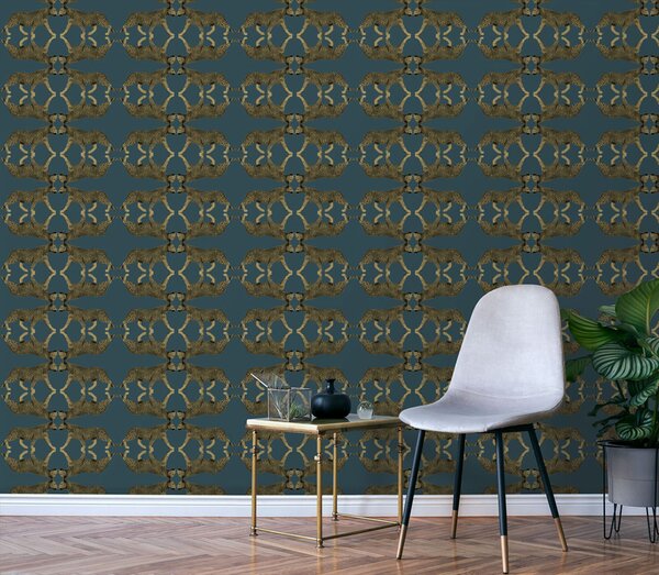 Vliesová tapeta na zeď, tyrkysová, leopard, NHW1034, Perla, Decoprint