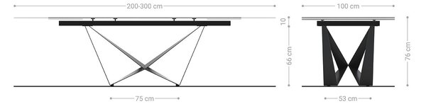 DELIFE Jídelní stůl Edge 200-300x100 keramika Laminam®Nero Greco antracitová Spider plochá ocel černá rozkládací