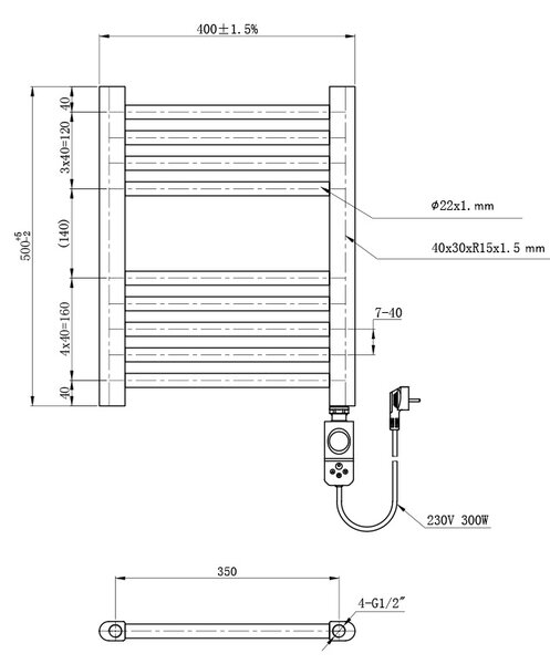 BPS-koupelny Elektrický koupelnový radiátor MANAM BL 300W, 40x50 cm, černý