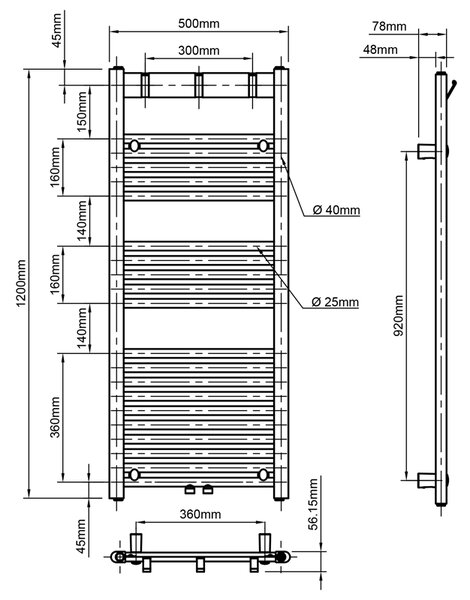 BPS-koupelny Koupelnový radiátor YASUR BL 2 494W, 50x120 cm, černý
