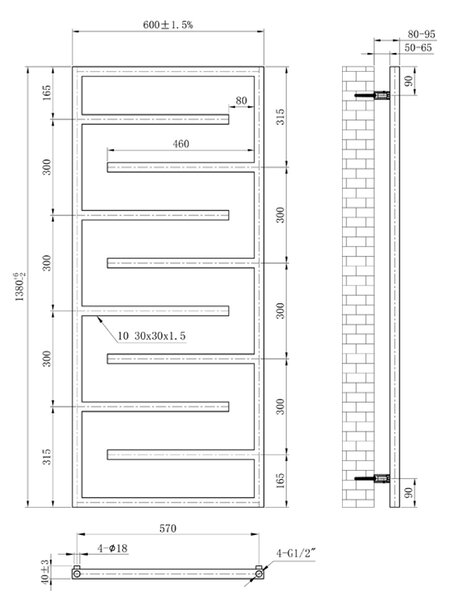 BPS-koupelny Koupelnový radiátor ANIKA BL 2 445W, 60x138 cm, černý