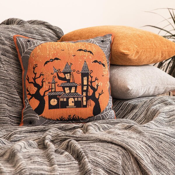 Povlak MOTIV halloween-hrad černooranžová 45 x 45 cm