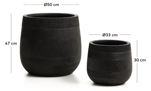 Kave Home Set dvou černých zahradních květináčů Tival ⌀ 33/50 cm