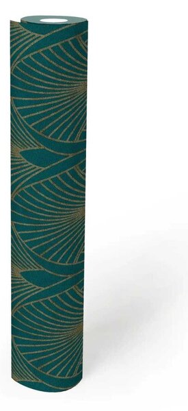 A.S. Création | Vliesová samolepicí tapeta aktivovaná vodou WOW 78493-1 | 0,53 x 10,05 m | modrozelená, zlatá