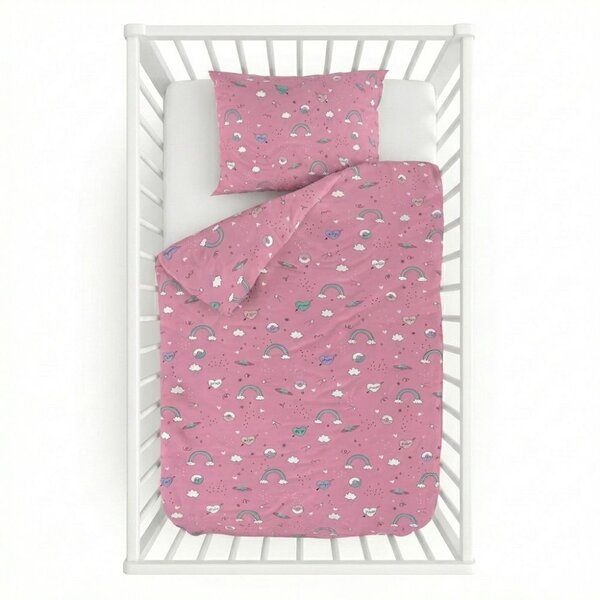 Kvalitex Bavlněné povlečení do dětské postýlky Obláčky růžové 1x 90/135, 1x 45/60cm