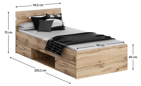 Jednolůžková postel 90 cm Michigin (dub wotan) (s úložným prostorem)