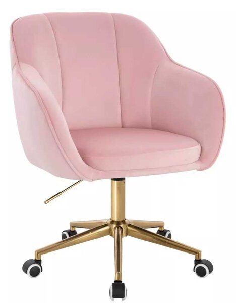 LuxuryForm DESIGN Židle AVOLA VELUR na zlaté podstavě s kolečky - světle růžová