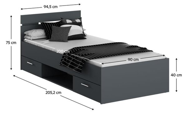 Jednolůžková postel 90 cm Michigin (grafit) (s úložným prostorem)