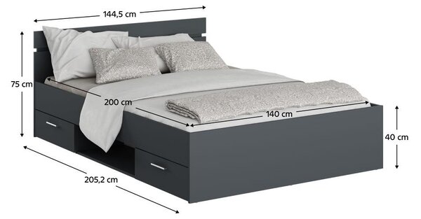 Manželská postel 140 cm Michigin (grafit) (s úložným prostorem)