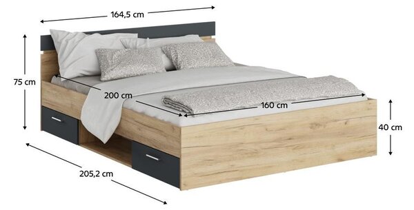 Manželská postel 160 cm Michigin (dub artisan + grafit) (s úložným prostorem)