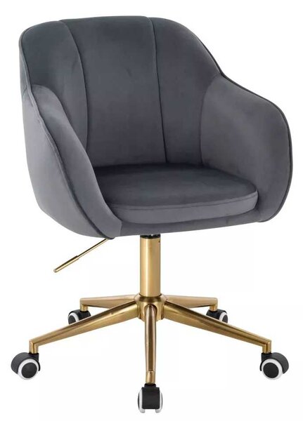 LuxuryForm DESIGN Židle AVOLA VELUR na zlaté podstavě s kolečky - tmavě šedá