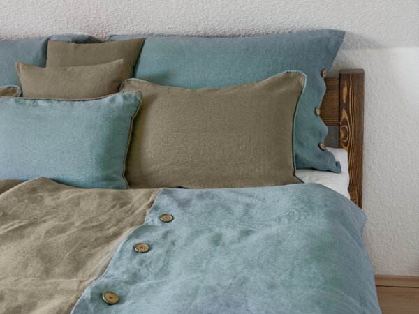 Nelly Lněný povlak na přikrývku - petrolejový / khaki Rozměr: 140/200 CM KNOFLÍK