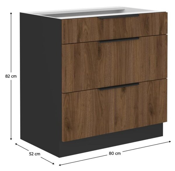 Dolní kuchyňská skříňka Monsesa 80 D 3S BB (ořech okapi + černá)