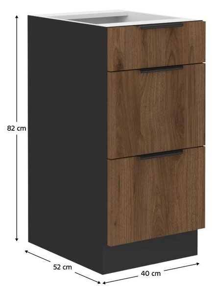 Dolní kuchyňská skříňka Monzesa 40 D 3S BB (ořech okapi + černá)