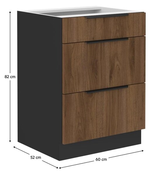 Dolní kuchyňská skříňka Monzesa 60 D 3S BB (ořech okapi + černá)