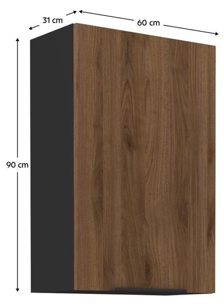 Horní kuchyňská skříňka Monzesa 60 G 90 1F (ořech okapi + černá)