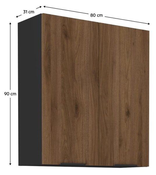 Horní kuchyňská skříňka Monzesa 80 G 90 2F (ořech okapi + černá)