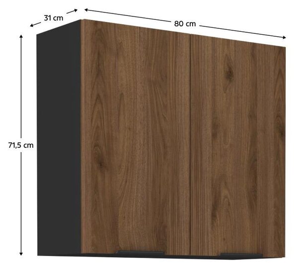 Horní kuchyňská skříňka Monzesa 80 G 72 2F (ořech okapi + černá)