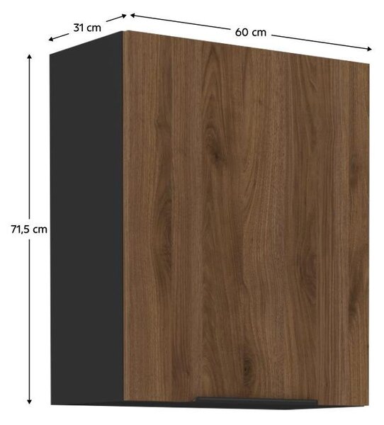 Horní kuchyňská skříňka Monzesa 60 G 72 1F (ořech okapi + černá)