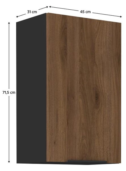Horní kuchyňská skříňka Monzesa 45 G 72 1F (ořech okapi + černá)