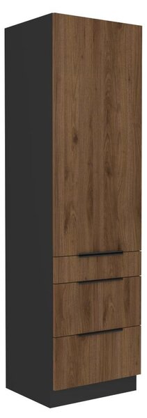 Vysoká kuchyňská skříň Monzesa 60 DKS 210 3S1F (ořech okapi + černá)