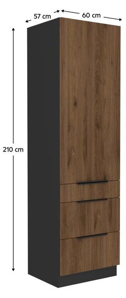 Vysoká kuchyňská skříň Monzesa 60 DKS 210 3S1F (ořech okapi + černá)