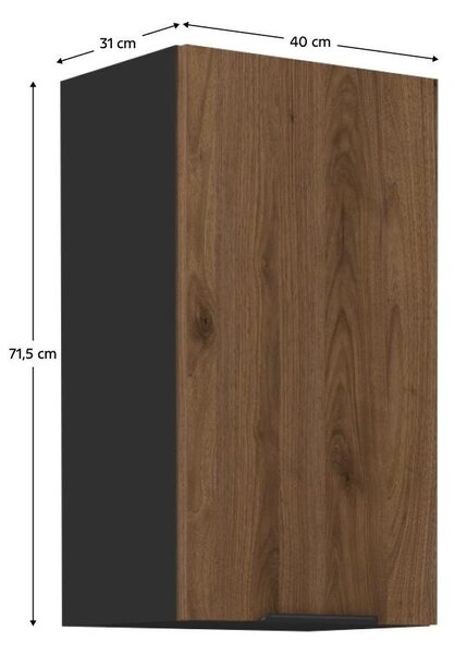 Horní kuchyňská skříňka Monzesa 40 G 72 1F (ořech okapi + černá)