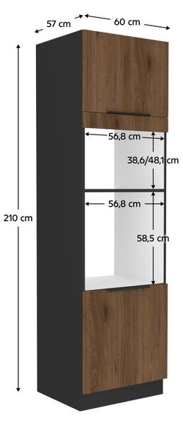 HezkýNábytek.cz Vysoká skříňka na vestavnou troubu a mikrovlnnou troubu Monzesa 60 DPM 210 2F (ořech okapi + černá). 1096973