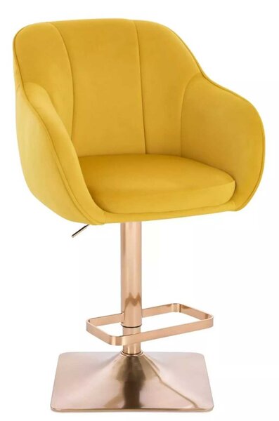 LuxuryForm DESIGN Barová židle AVOLA VELUR na zlaté hranaté podstavě - žlutá