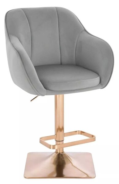 LuxuryForm DESIGN Barová židle AVOLA VELUR na zlaté hranaté podstavě - světle šedá