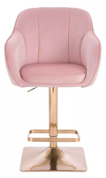 LuxuryForm DESIGN Barová židle AVOLA VELUR na zlaté hranaté podstavě - světle růžová