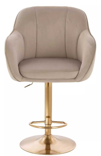 LuxuryForm DESIGN Barová židle AVOLA VELUR na zlaté kulaté podstavě - latte